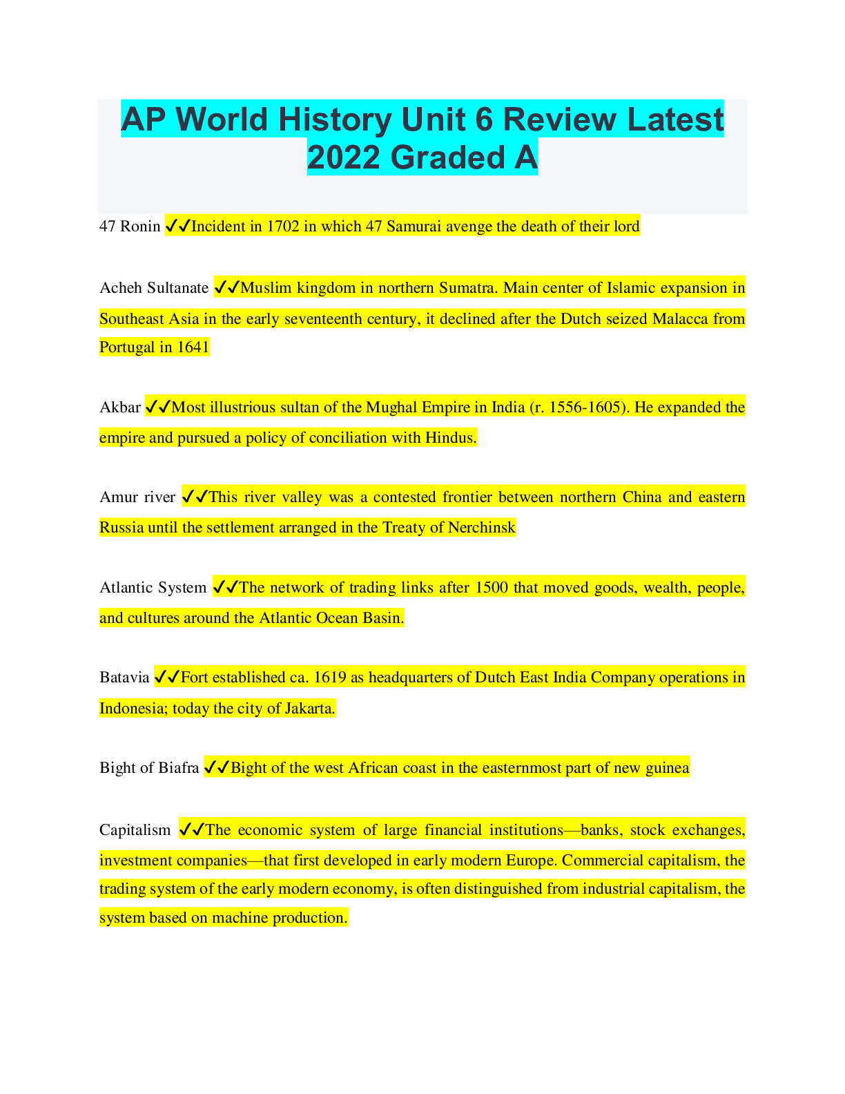 AP World History Unit 6 Review Latest 2022 Graded A Browsegrades